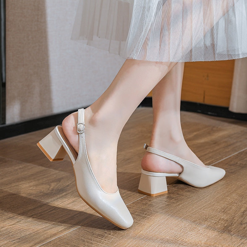Sarah Express Square Toe Chunky Heel Buckle Sandals