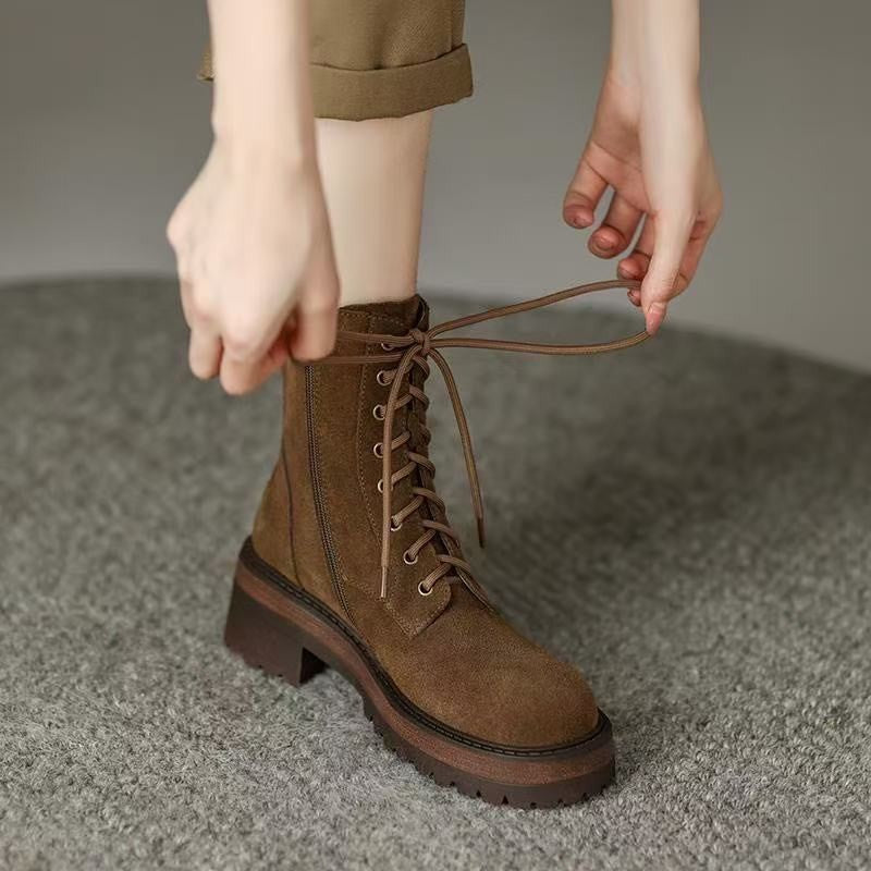 Platform Lace-Up Chunky Heel Ankle Boots – lace-up detail