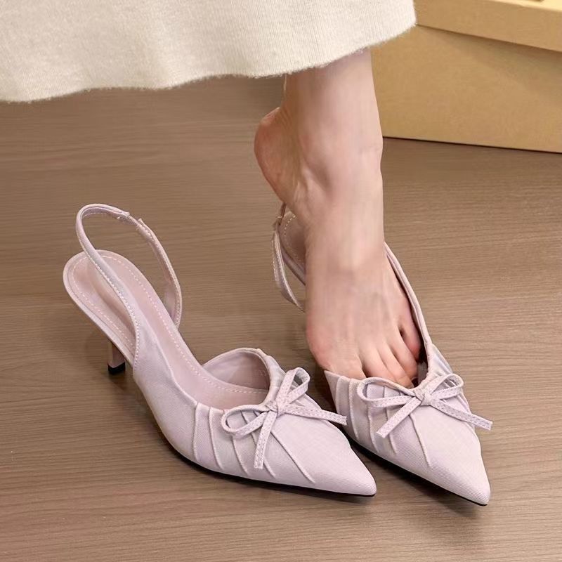 Sarah Express Bow-Tie Pointed Toe Mid Heel Sandals