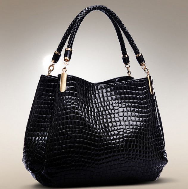 Sarah Express Crocodile Pattern Structured Shoulder Bag Black