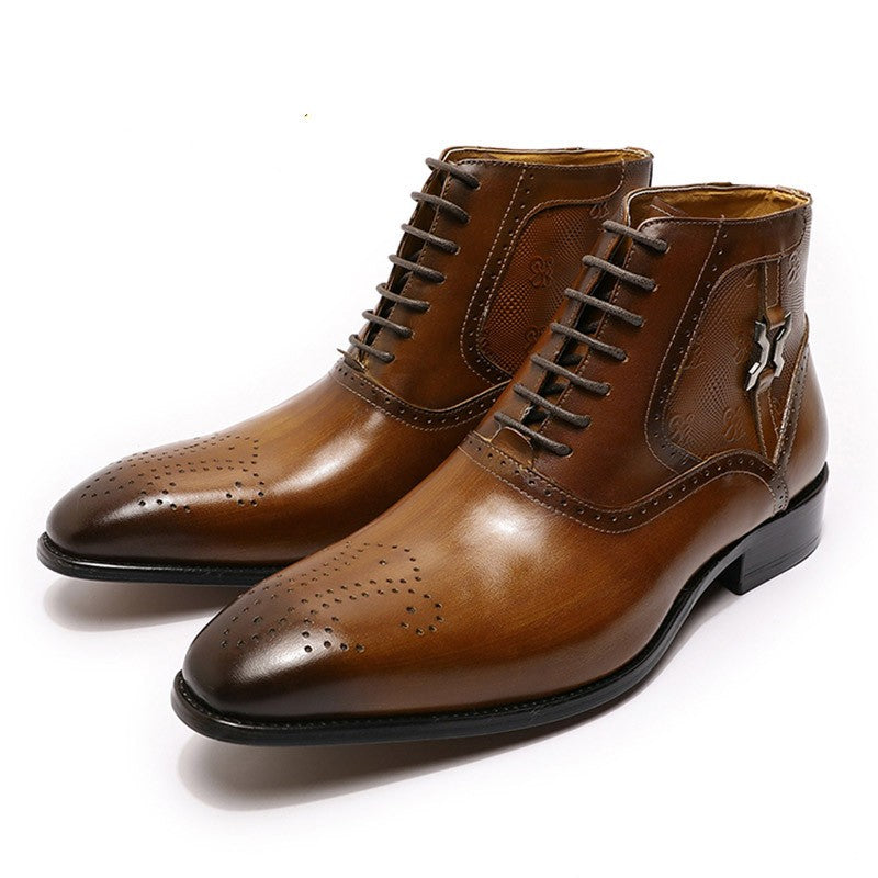 Sarah Express Men's Pointed Toe Lace-Up Leather Boots