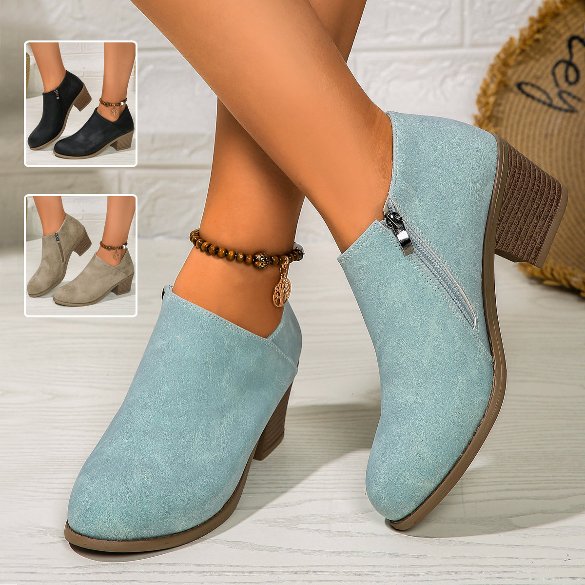 Sarah Express Women's Chunky Heel Round Toe Boots