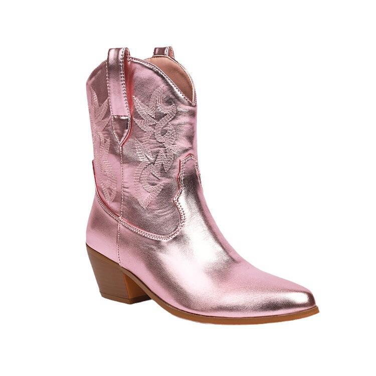 Sarah Express Embroidered Pointed Toe Mid-Calf Boots