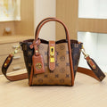 Sarah Express Patterned Bucket Messenger Bag with Handles Yellow Coffee Brown