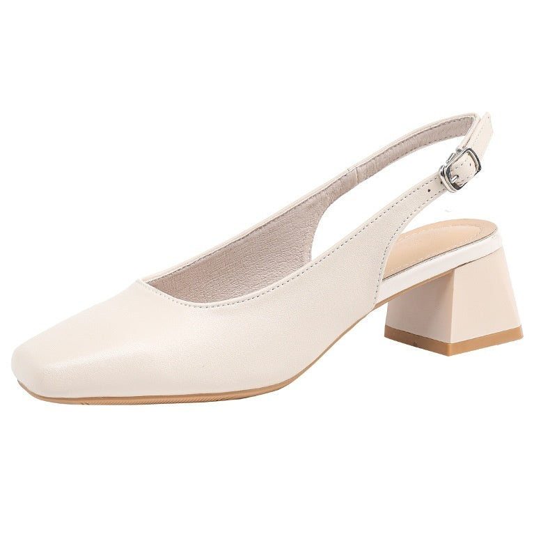 Sarah Express Square Toe Chunky Heel Buckle Sandals