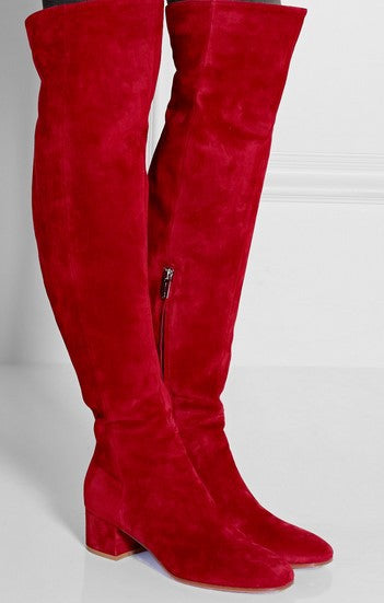 Sarah Express Suede Over The Knee Flat Boots Red