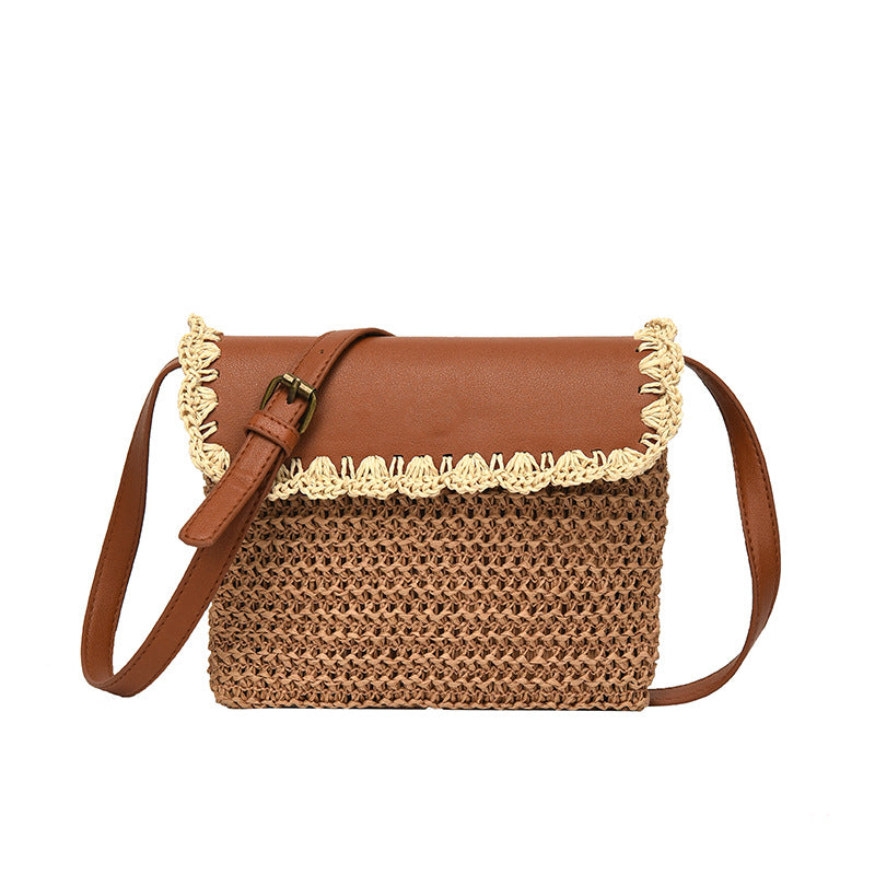 Sarah Express Straw Woven Beach Crossbody Bag Brown