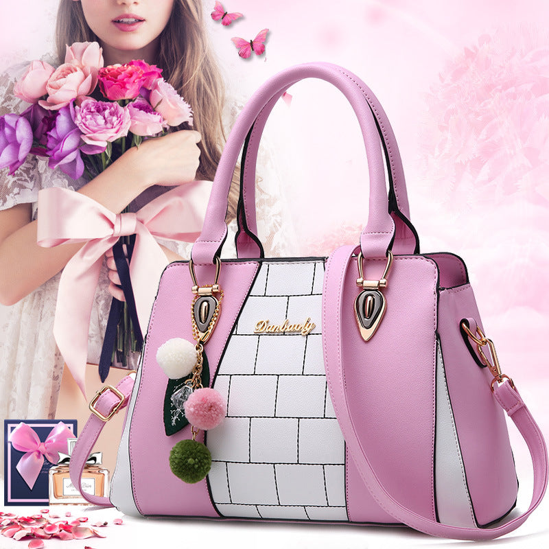 Sarah Express Structured Two-Tone Handbag with Pom-Pom Charm