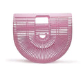 Sarah Express Bamboo Clamshell Handbag Beach Tote Pink