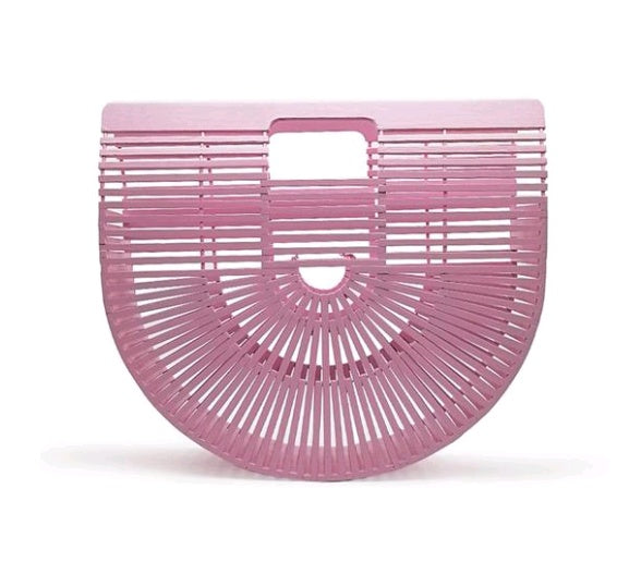 Sarah Express Bamboo Clamshell Handbag Beach Tote Pink