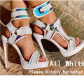 Sarah Express Buckle Platform Stiletto High Heel Sandals White