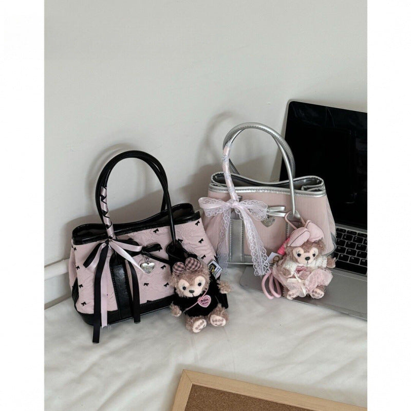 Sarah Express Structured Pink Bucket Handbag with Ribbon