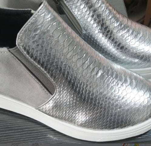 Sarah Express Side Zip Casual Wedge Boots Silver