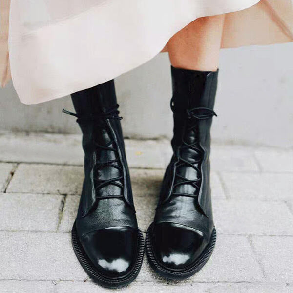 Sarah Express Fleece-Lined British Style Combat Boots