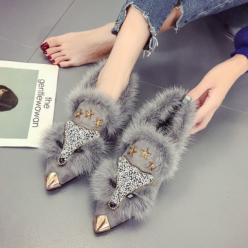 Sarah Express Suede Pointed Toe Fur Lined Flats