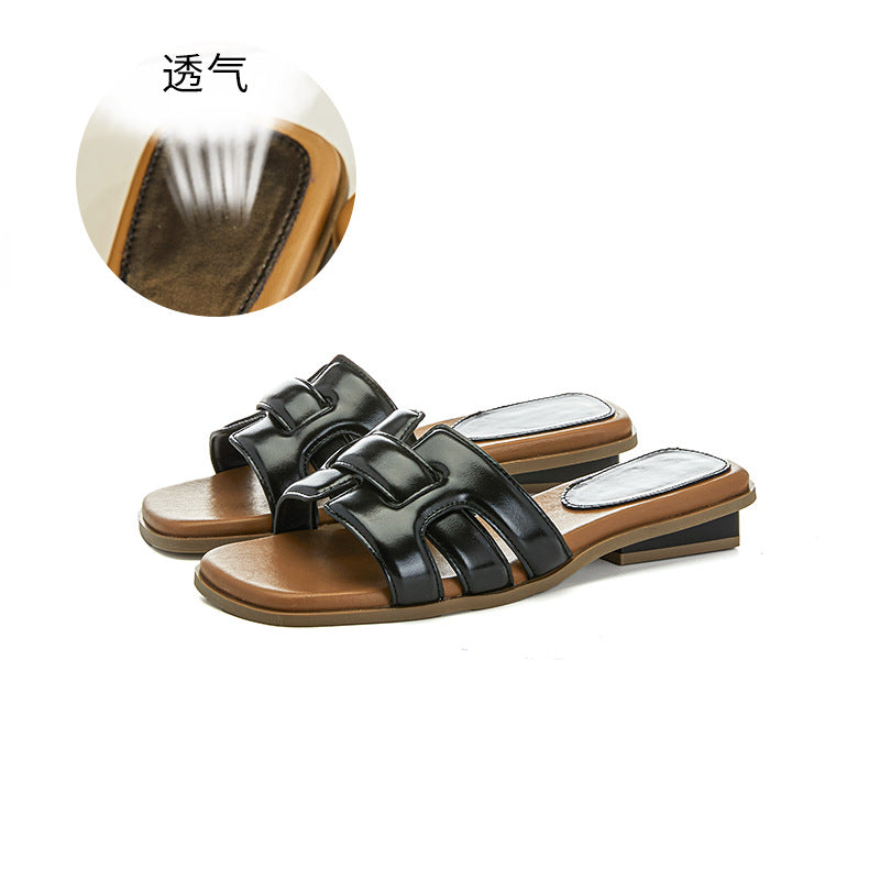 Sarah Express Woven Chunky Heel Slide Sandals Black
