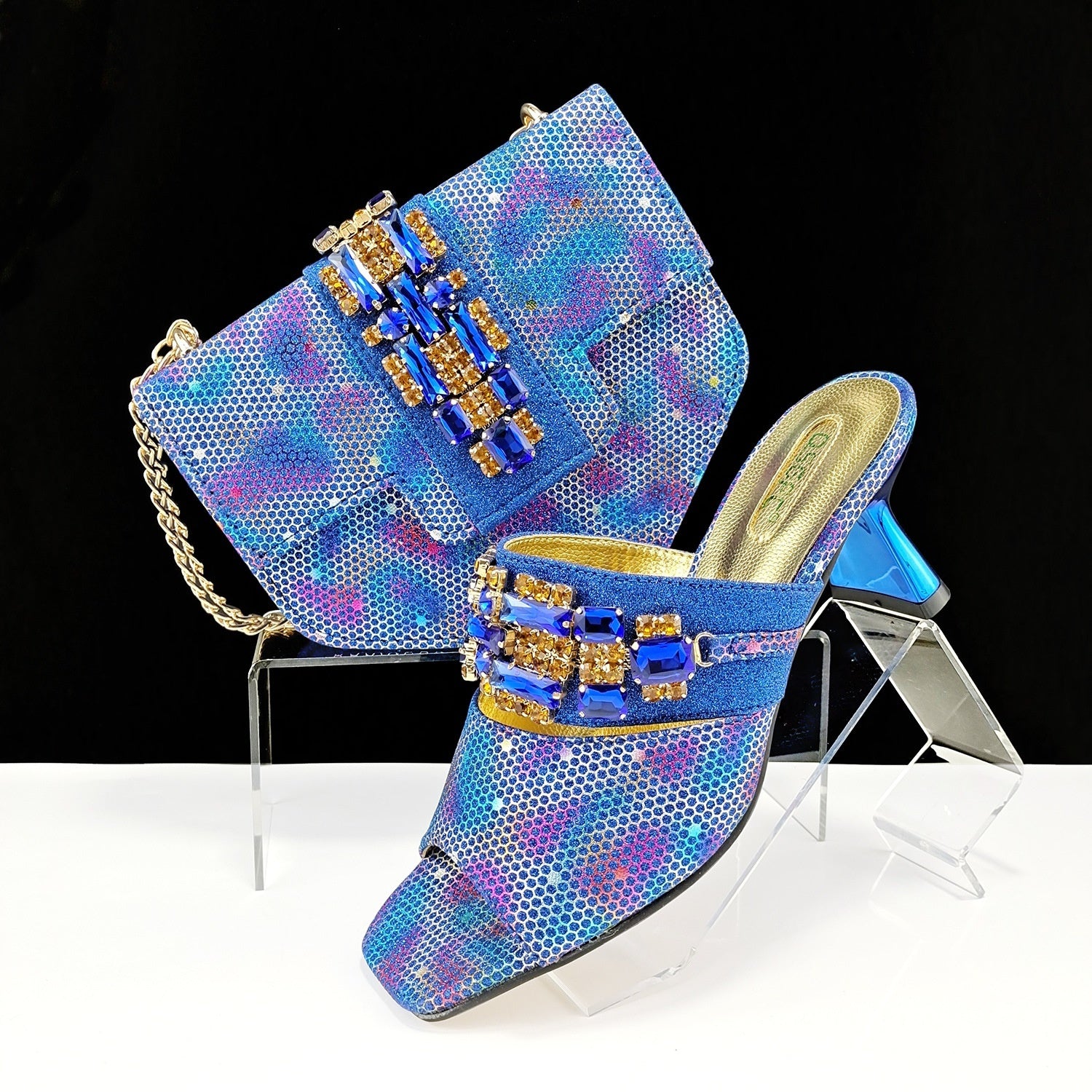 Sarah Express Camouflage Pattern Embellished Mule And Bag Set
