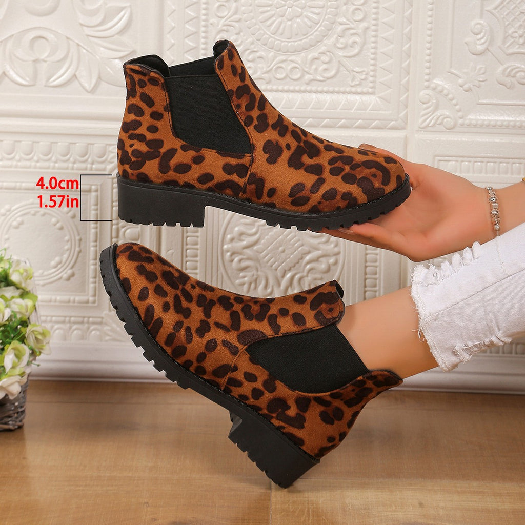 Sarah Express Leopard Print Mid Heel Ankle Boots