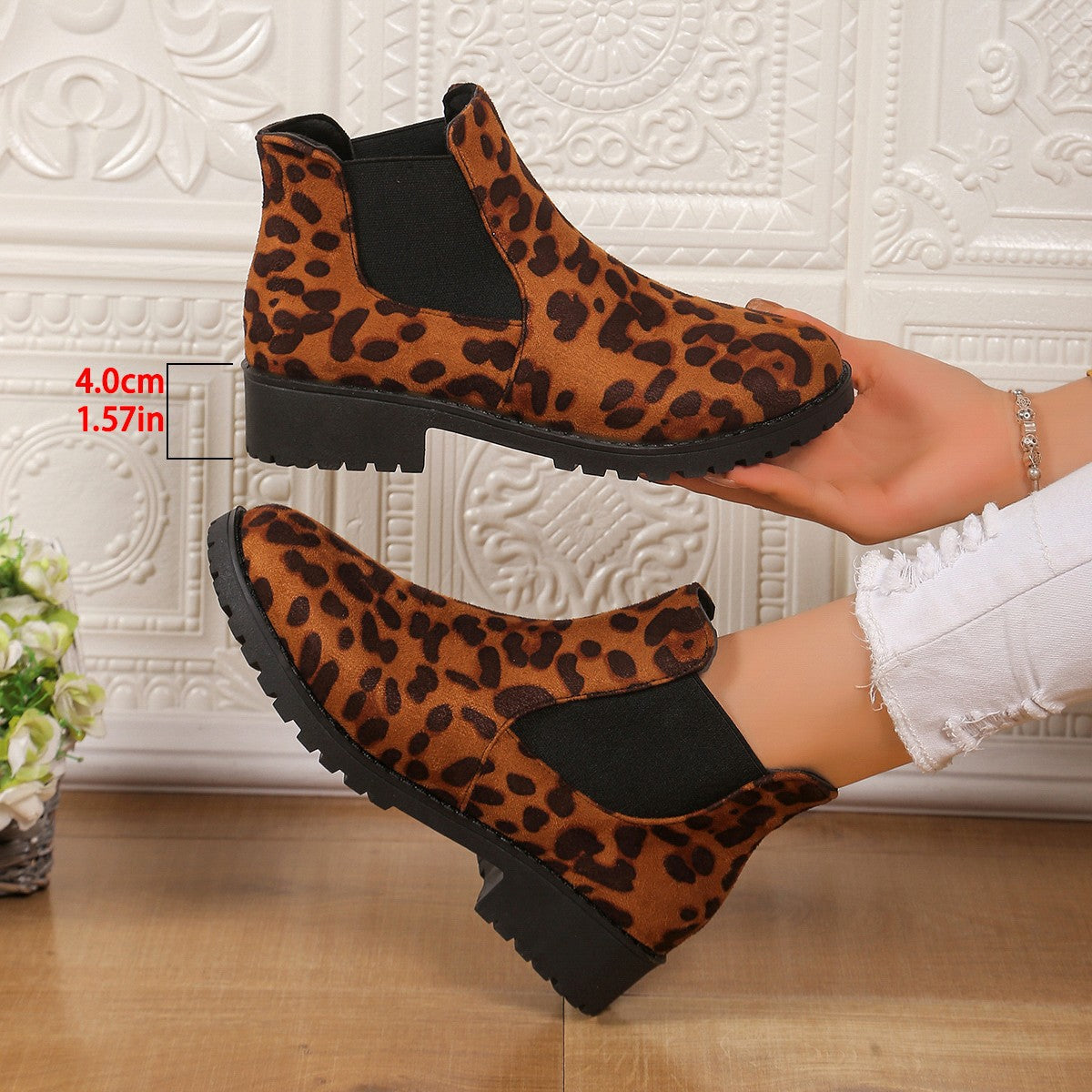 Sarah Express Leopard Print Mid Heel Ankle Boots