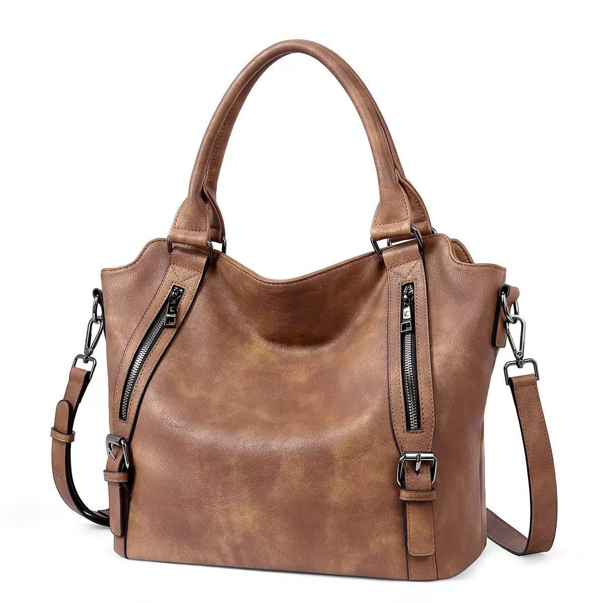 Sarah Express Spacious Vertical PU Leather Crossbody Handbag Brown 33X16.5X30CM