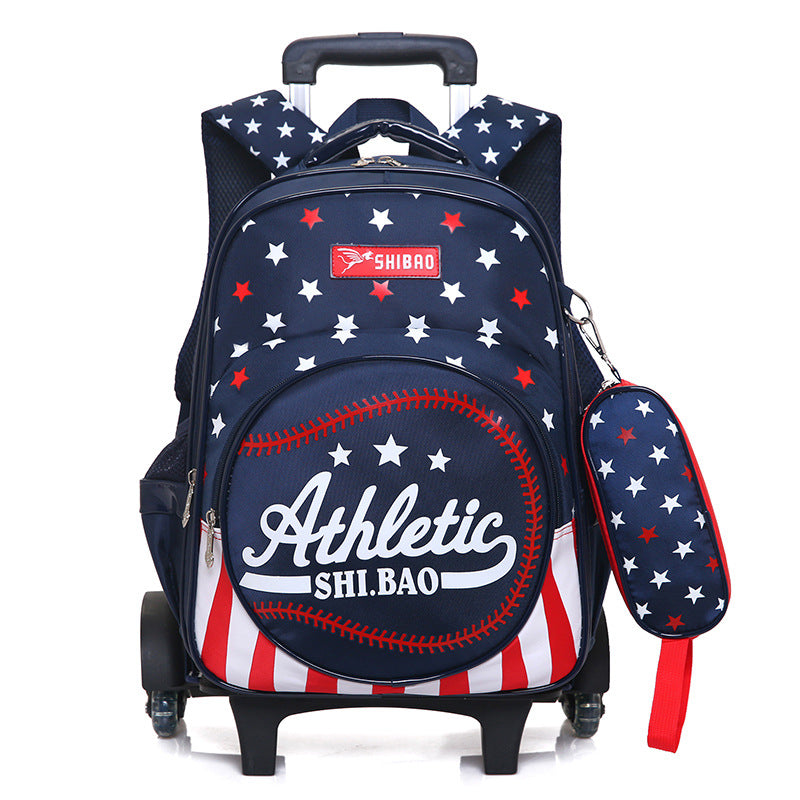 Sarah Express Waterproof Rolling Trolley School Backpack Dark Blue Two rounds