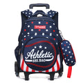 Sarah Express Waterproof Rolling Trolley School Backpack Dark Blue Two rounds