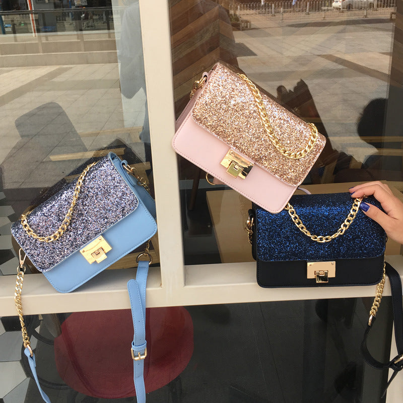 Sarah Express Sequined Square Shoulder Bag with Chain