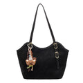Sarah Express Large Capacity Structured Vegan Leather Tote Black Ribbon Pendant
