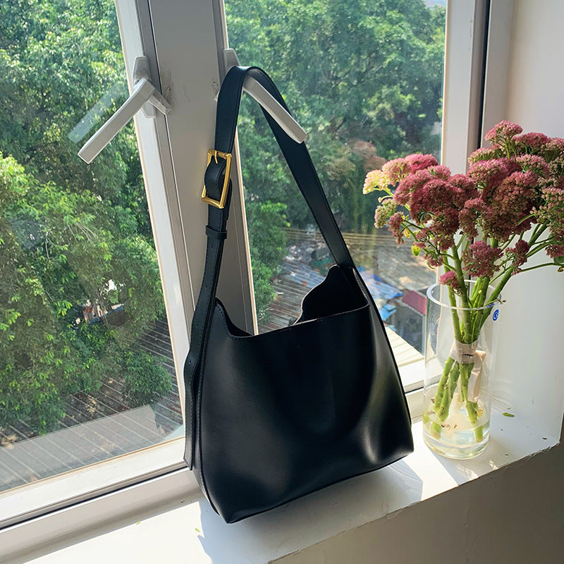 Sarah Express Minimalist PU Leather Vertical Shoulder Bag Black