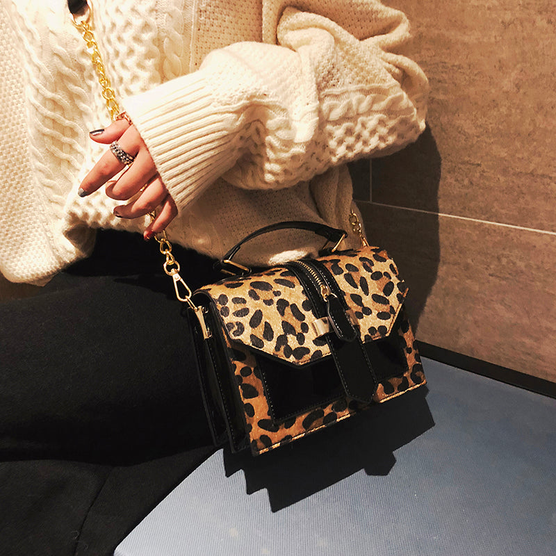 Sarah Express Leopard Print Structured Crossbody Shoulder Bag