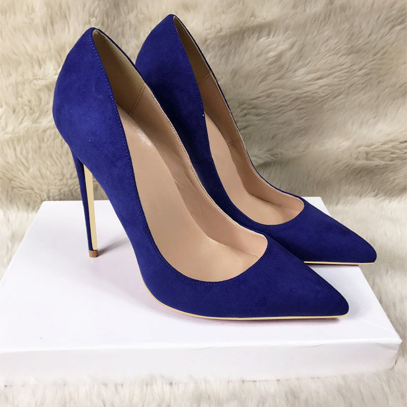 Sarah Express Pointed Toe Suede Stiletto Heels Blue