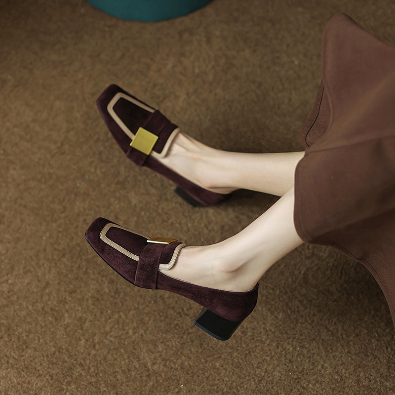 French Retro Color Block Single Shoe With Medium Thick Heel – product detail alternate view 6