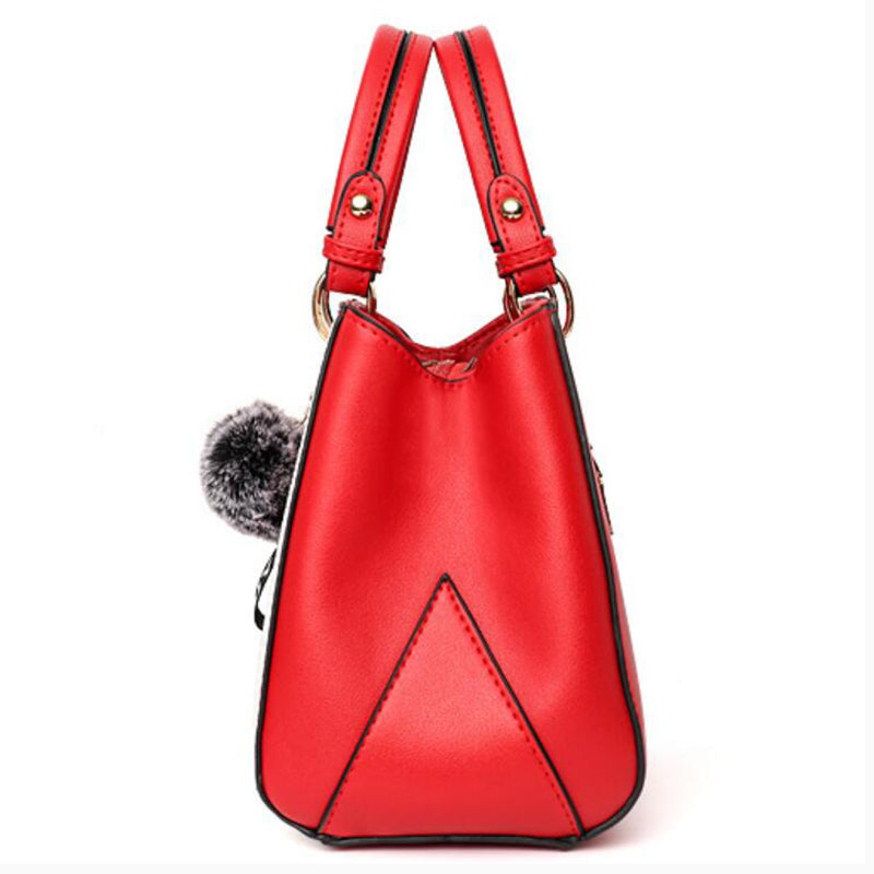 Sarah Express Patchwork Messenger Bag with Hairball Ornament