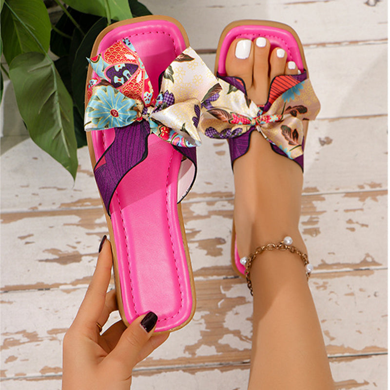 Sarah Express Bow Detail Square Toe Low Heel Sandals