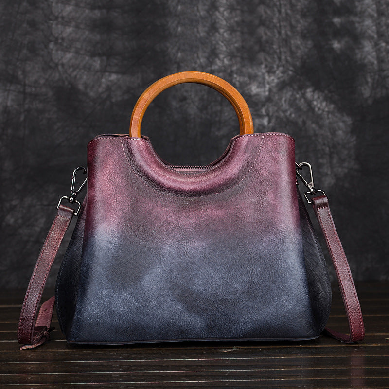 Sarah Express Hand-Painted Suede Leather Retro Handbag Retro Black Purple