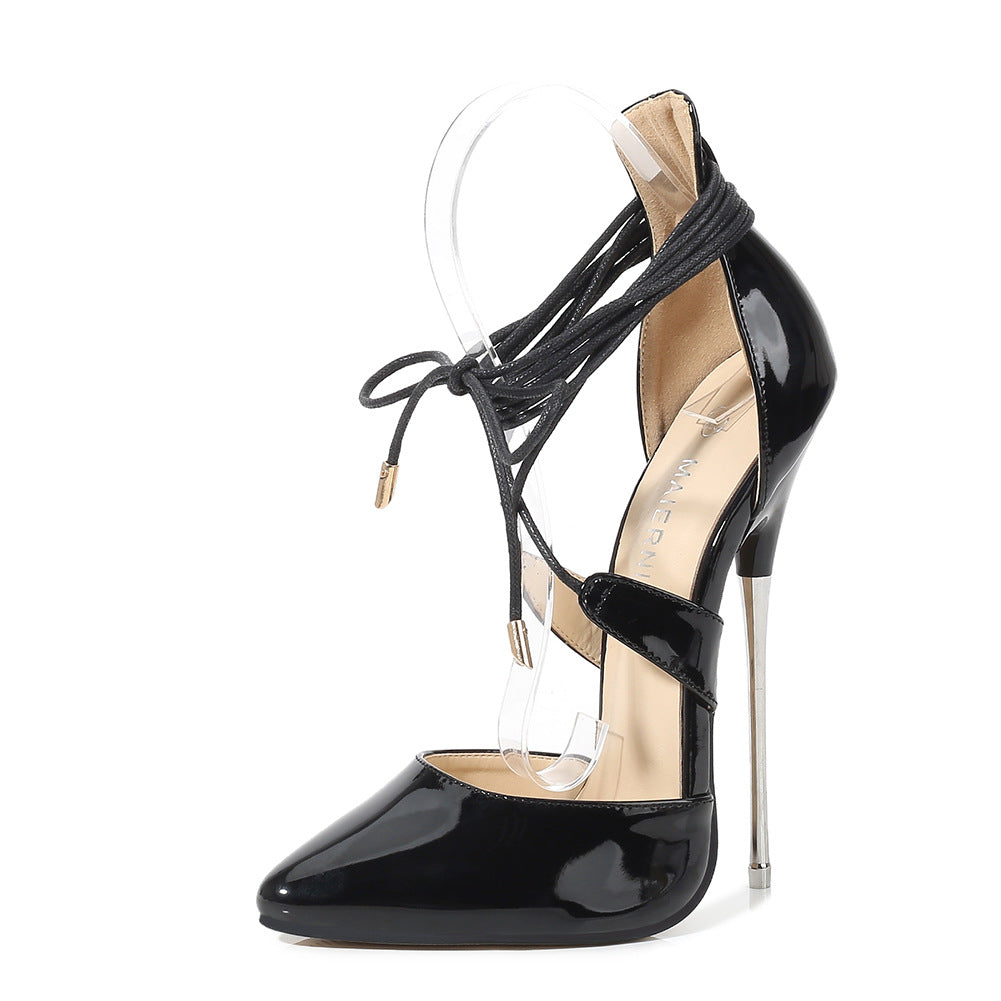 Sarah Express Pointed Toe Lace-Up Stiletto Heels Black