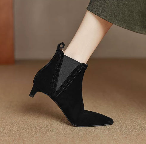 Sarah Express Women's Stiletto Suede Mid-Calf Ankle Boots Black