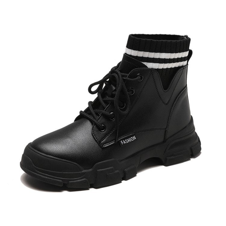 Sarah Express Women's Casual Lace-Up Martin Boots Black