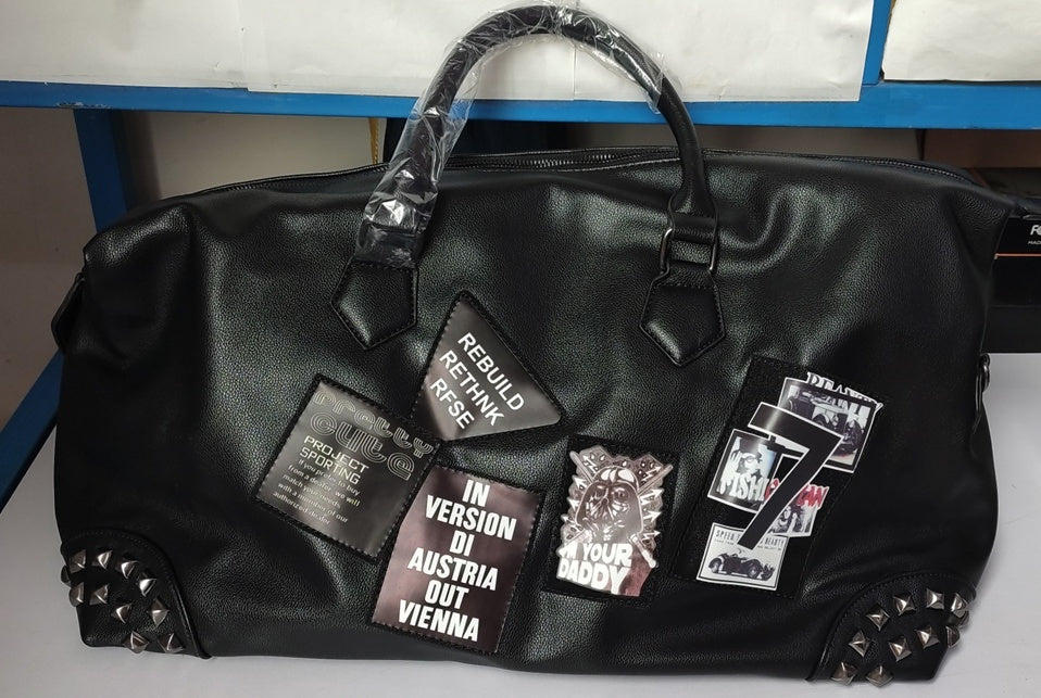 Sarah Express Patchwork Leather Duffle Gym Bag black M