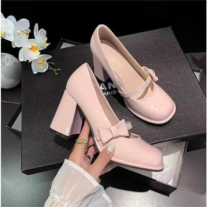 High Heels Women's 2025 New Springsummer Shallow Mouth Thick Heel High-end Sense Versatile Retro Mary Jane Bow Women's Shoes – product detail alternate view 4