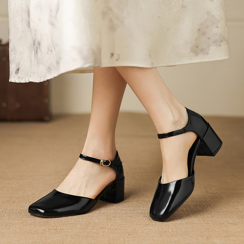 Sarah Express Full-Grain Cowhide Mary Jane Block Heels