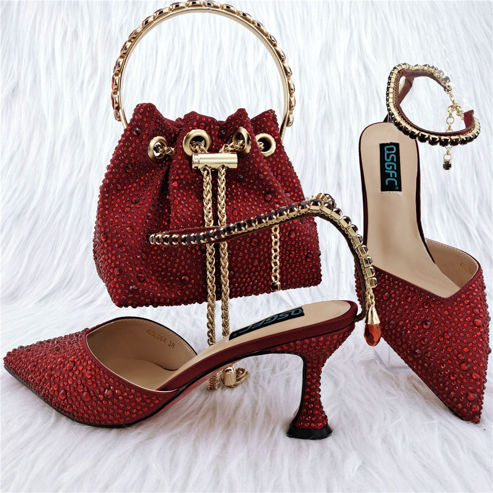 Sarah Express Crystal Embellished Pointed Toe Heel Set Red