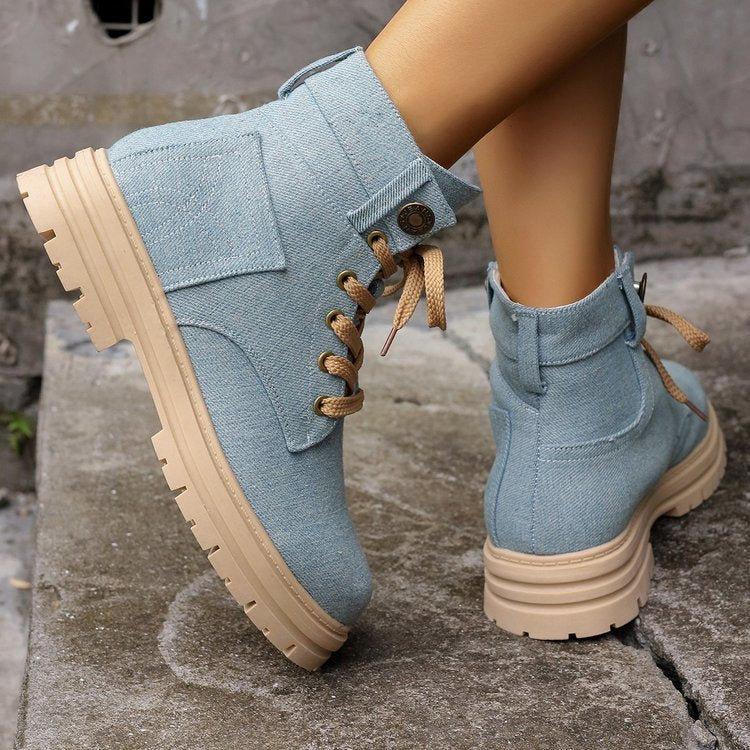 Sarah Express Denim Lace-Up Platform Ankle Boots