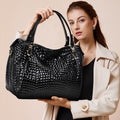 Sarah Express Crocodile Pattern Genuine Leather Tote Bag Black