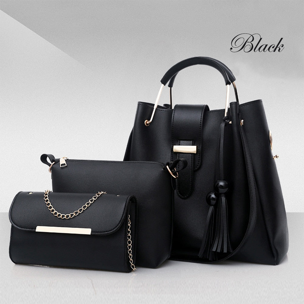 Sarah Express Three Piece Structured Handbag Set Black