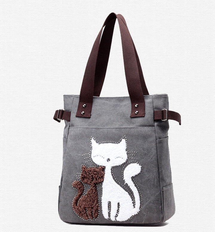 Sarah Express Canvas Tote Bag with Cat Applique