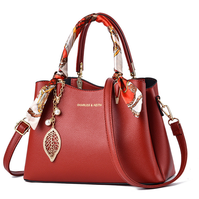 Sarah Express Structured Shoulder Bag With Leaf Pendant Red