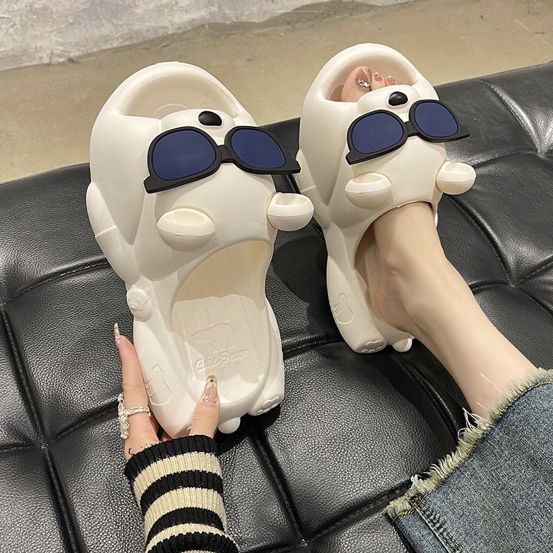 Sarah Express Sunglasses Bear Novelty EVA Slides White Sunglasses Bear Sandals