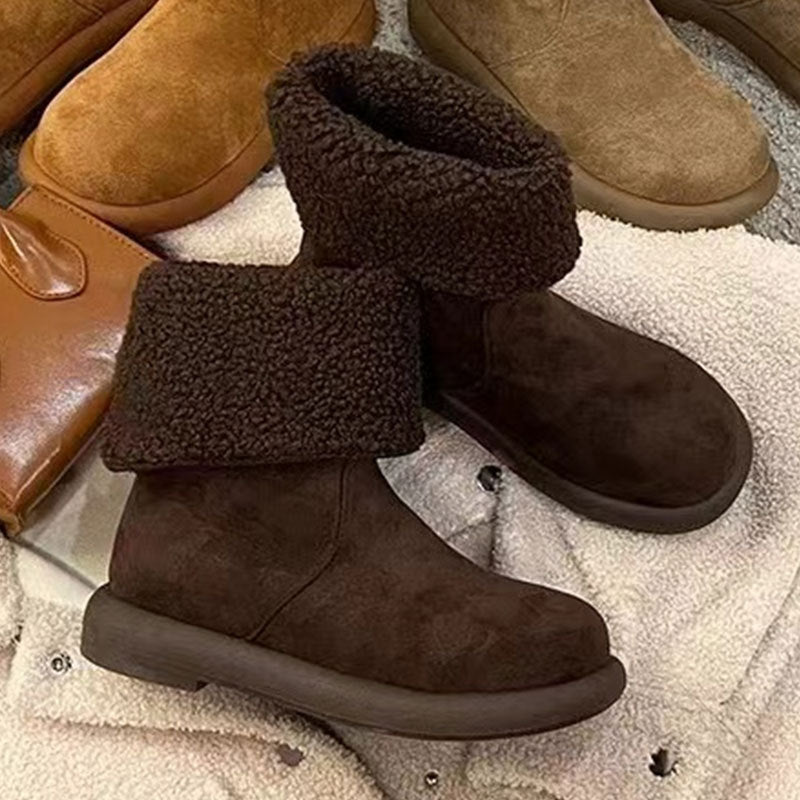 Sarah Express Warm Cotton Lined Mid-Calf Slip-On Boots Coffee