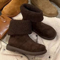 Sarah Express Warm Cotton Lined Mid-Calf Slip-On Boots Coffee